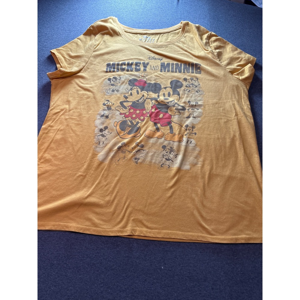 Disney Mickey and Minnie Mouse Graphic T-Shirt Mustard Yellow Women XXL‎